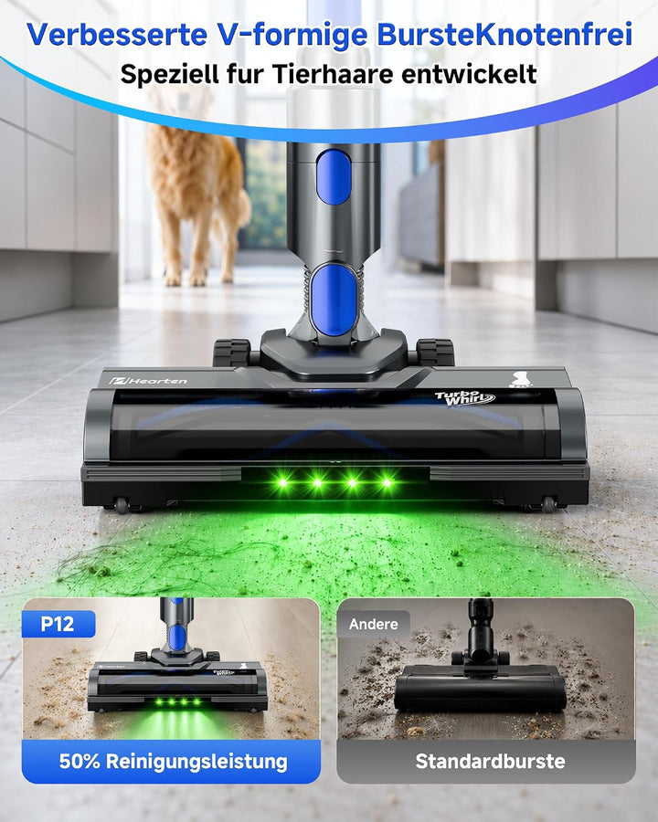 Akku Staubsauger mit Display, Staubsauger Kabellos mit Anti-Tangle-Bürste | Selbststehend, Ultraleis