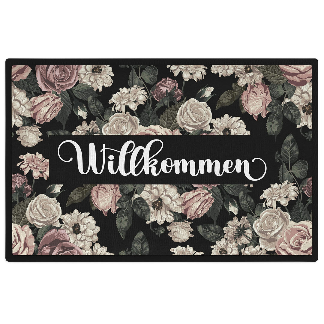 Trendation - Willkommen Blumen Grafik Fussmatte Geschenk Schöne Fussmatte Aussen und Innenbereich 60