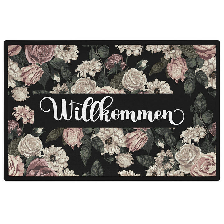 Trendation - Willkommen Blumen Grafik Fussmatte Geschenk Schöne Fussmatte Aussen und Innenbereich 60