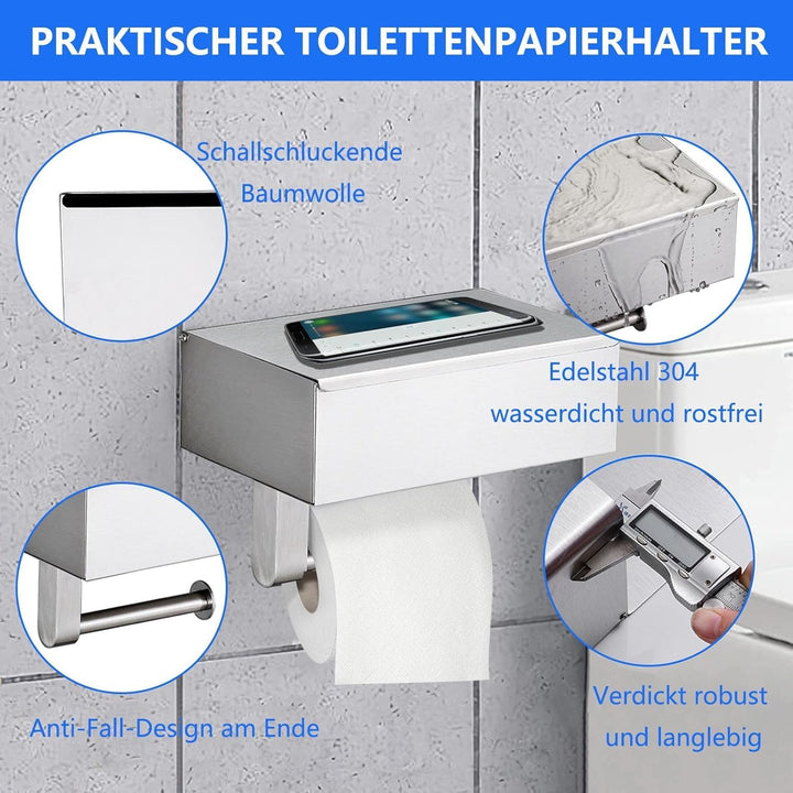 GUIGUZI Toilettenpapierhalter Ohne Bohren - SUS304 Edelstahl Silber Klopapierhalter mit Ablage - Toi