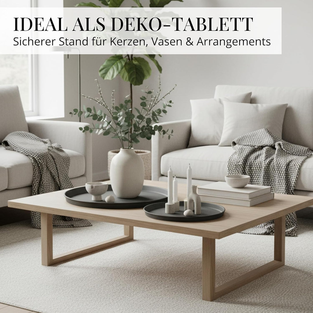 Deko Tablett 3er Set, Serviertablett rund (25 cm, 30 cm, 40 cm), Dekotablett für Adventskranz, Kerze
