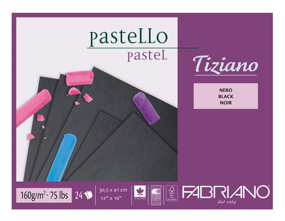 Honsell 46730541 - Fabriano Tiziano Pastellblock Schwarz, 30,5 x 41,0 cm, 24 Blatt, 160 g/m², hoch h