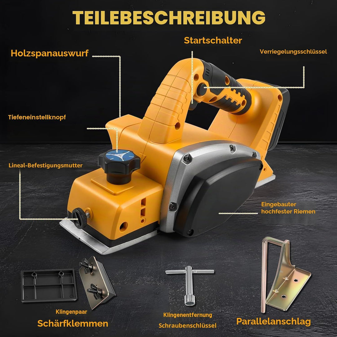 Kabellose elektrische Hand-Planer kompatibel mit Dewalt 20V Batterie, 15000RPM bürstenlose Power Hol