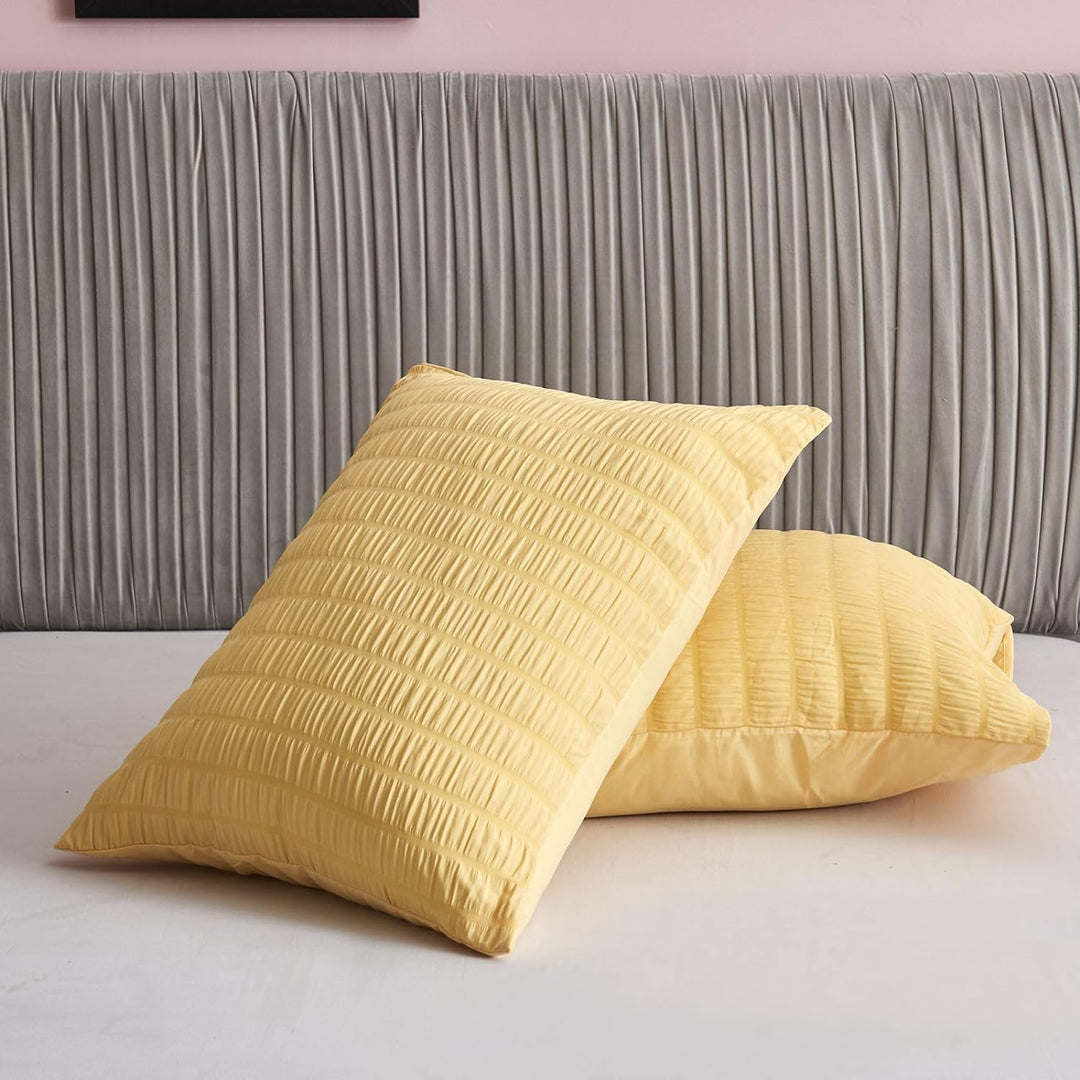 Freyamy Seersucker Bettwäsche 200x220cm 3teilig Gelb Geprägt Streifen Strukturiert Bettwaren-Sets Un