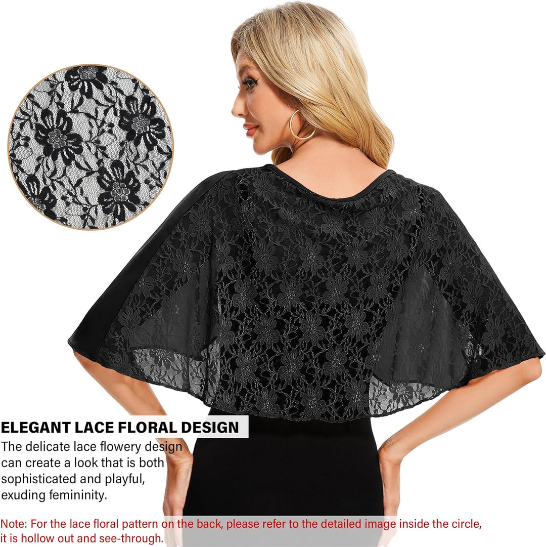 Damen Spitzen Schal Stola Chiffon Umhang Cape Capelets für Hochzeit Abendkleid Braut Party Elegant S
