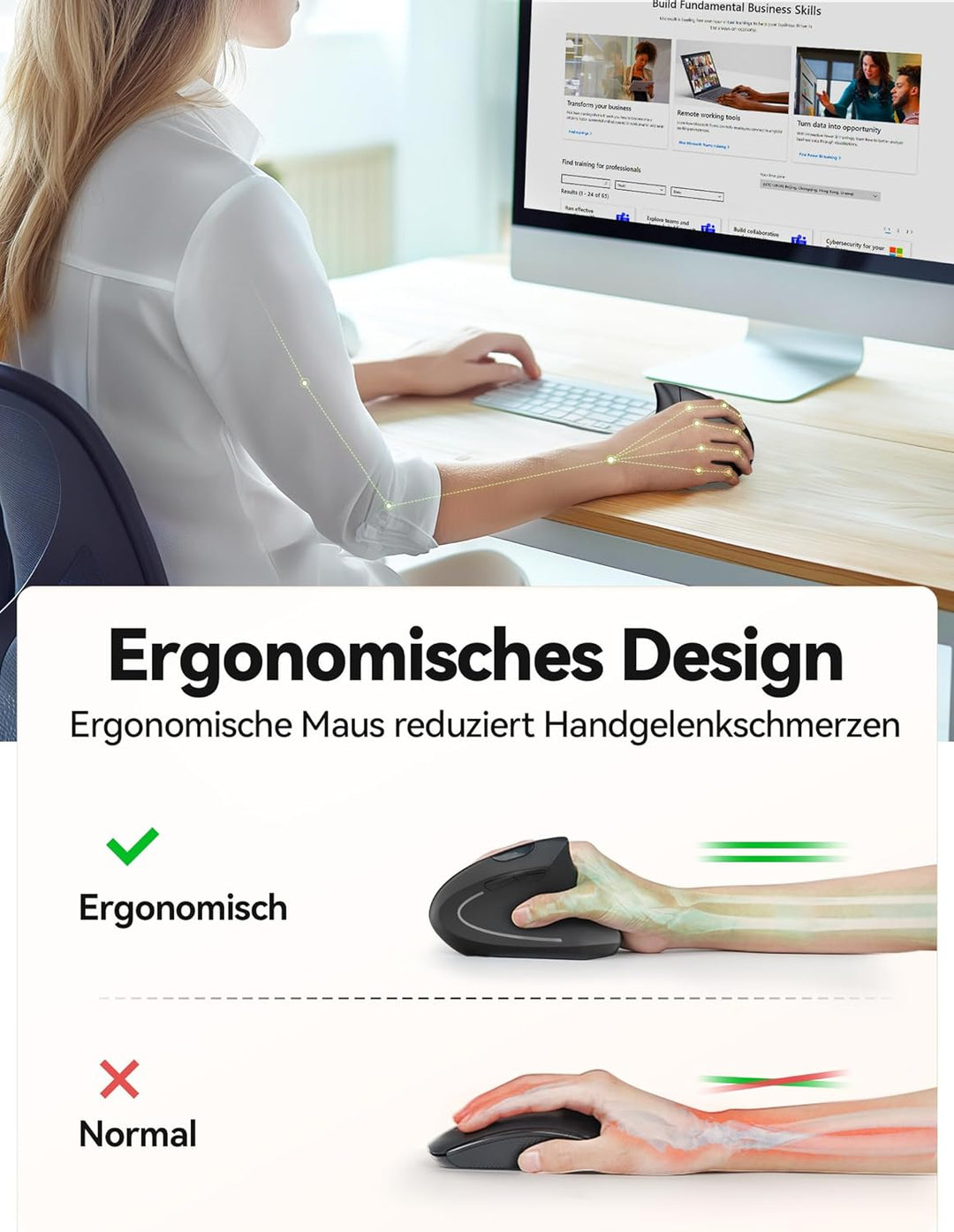 TechRise Ergonomische Maus, 2.4G USB Kabellose Vertikale Maus, Optisch Leise Maus mit 4800/3200/2400
