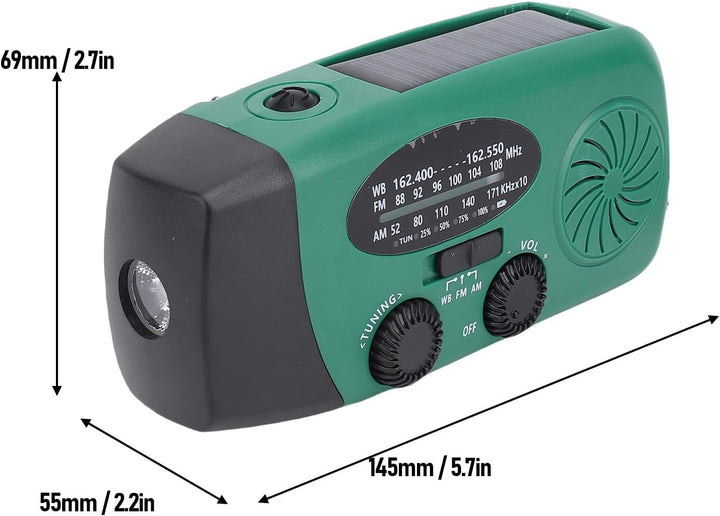 Solar-Radio mit Solar-Radio mit Kurbel, mit 2000 mAh Akku, NOAA AM/FM WB, LED-Taschenlampe und SOS-A