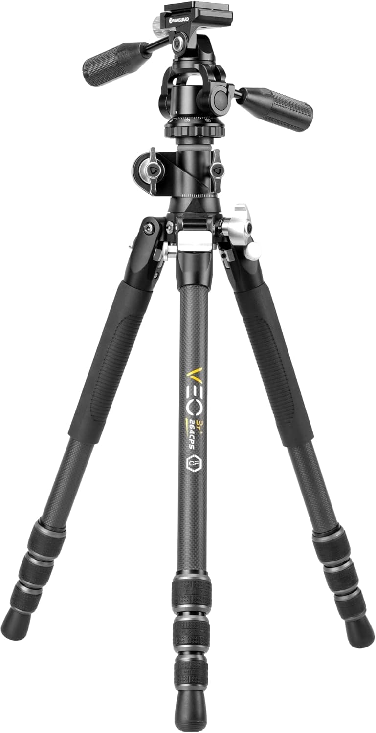 Vanguard Veo 3T+ 264CPS - Reisestativ mit umklappbarer Mittelsäule und 3-Wege-Kopf Carbon 26mm 3 Weg