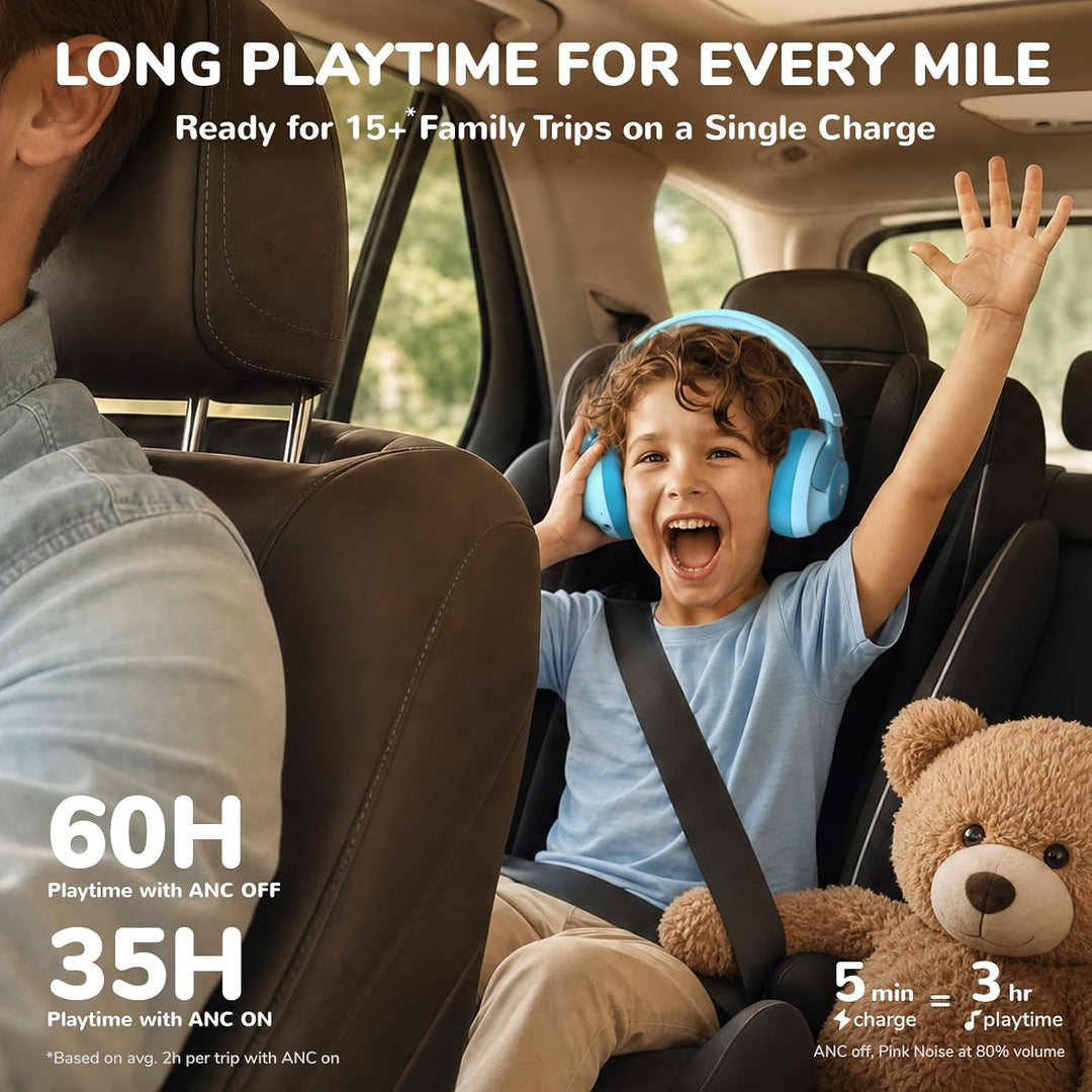 iClever Q950 Noise Cancelling Kopfhörer Kinder, Zertifizierter Gehörschutz | SafeSound Tech 3.0, TÜV