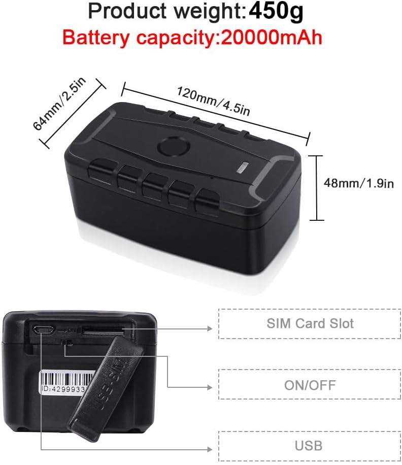 TKMARS TK918 Auto GPS-Tracker, 20000mAh. Langlebiger Akku, Starkes magnetisches Echtzeit-GPS-Trackin