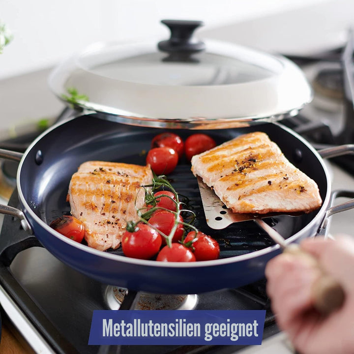 Blue Diamond Cookware Diamantierte Keramische Antihaft-Grillpfanne 28 cm mit Glasdeckel, PFAS-frei,
