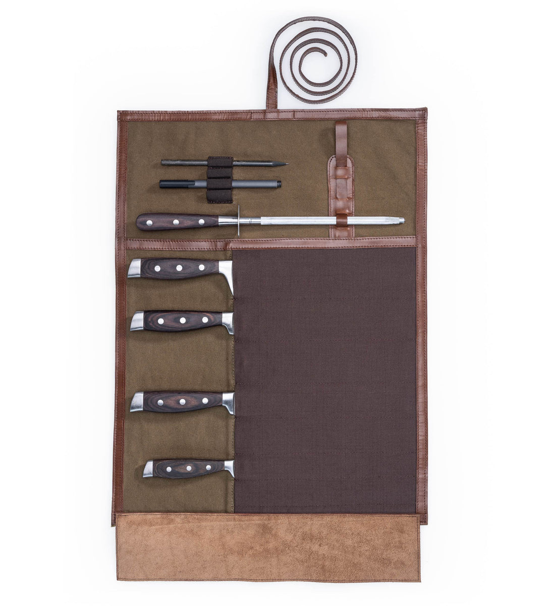 Angus Stoke Premium Messertasche für Kochmesser - Leder & Canvas Kochmesserrolle gross – Messer Tasc