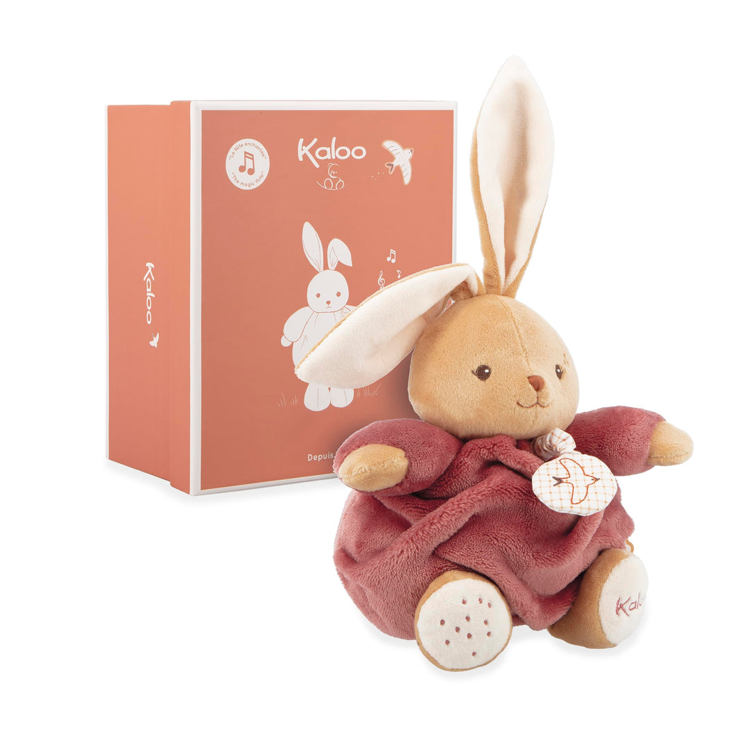 KALOO - Musical Schmusetuch Kaninchen Bordeaux 17cm - Ultraweiches und Flauschiges Plüschtier für Ba