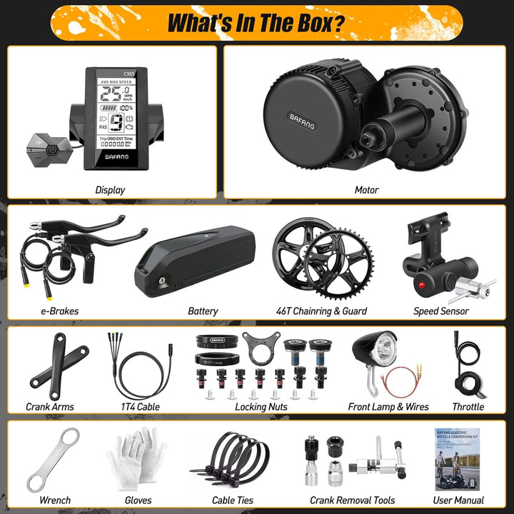 BAFANG Mittelmotor 250W/350W/500W/750W/1000W mit 13/15/20/22,4 Ah Akku, eBike Umrüstsatz with eBike