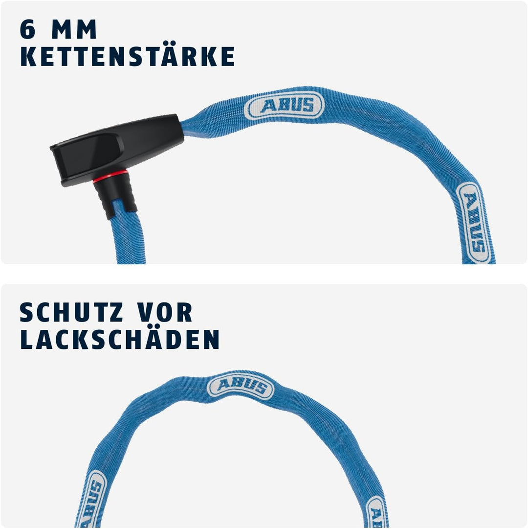 ABUS Kettenschloss Catena 6806K – Leichtes Fahrradschloss aus gehärtetem Stahl mit modischem Textils