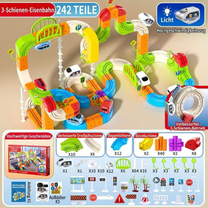 Eisenbahn Kinder Elektrisch 242 Teile Upgrade 3 Schienen 3D Cube Track Anti Schwerkraft Rennbahn Zug