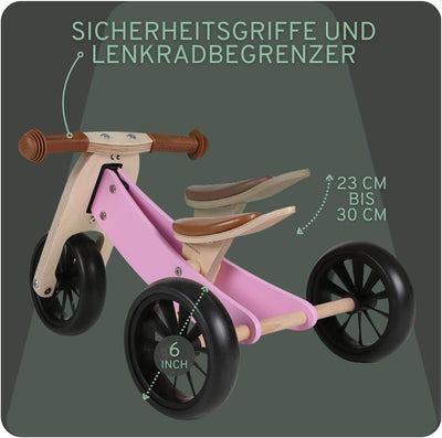 Bandits & Angels Lauflernrad/Laufrad aus Holz 4-in-1 Smartbike ab 1 Jahre (Retro Rosa), Retro Rosa