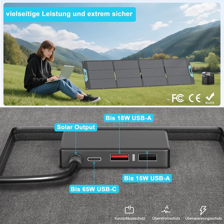 220W Faltbares Solarpanel Monokristallin mit USB-C PD 3.0 & USB-A QC 3.0 | 23,5% Wirkungsgrad & IP67