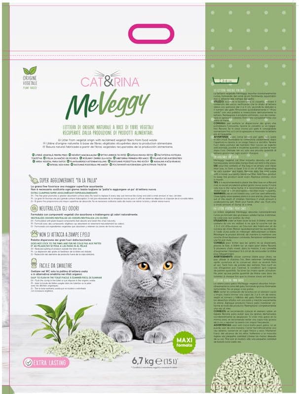 Cat&amp;rina MeVeggy Pflanzenstreu für Katzen, 15 l, langlebig, natürlicher und klumpender Sand, entsorg