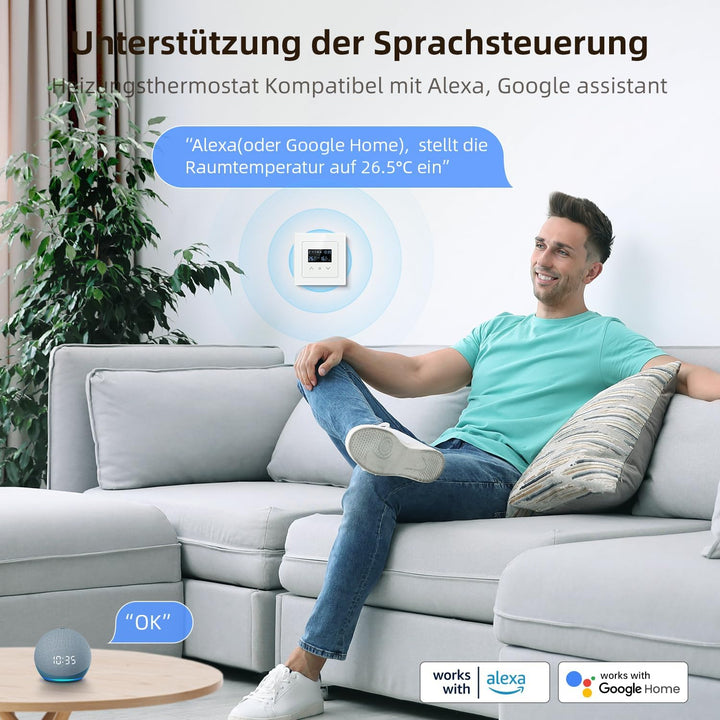 AVATTO 55x55mm Smart WiFi Thermostat für elektrische Fussbodenheizung, programmierbarer Raumthermost