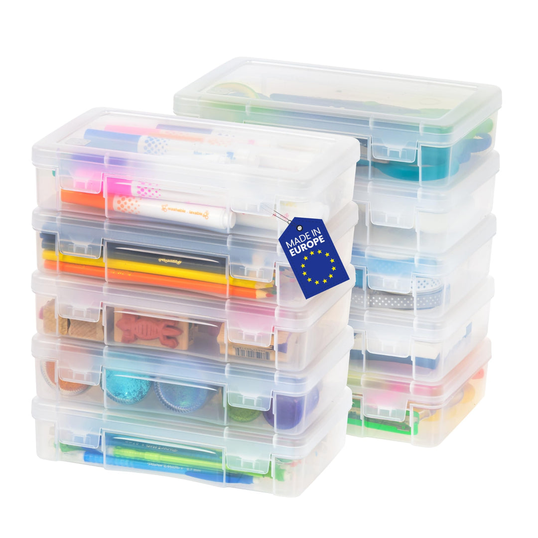 Iris Ohyama, Aufbewahrungsbox für Büromaterial, Plastik, 1.4L, 10er Set, Transparent, Stapelbar, Sch