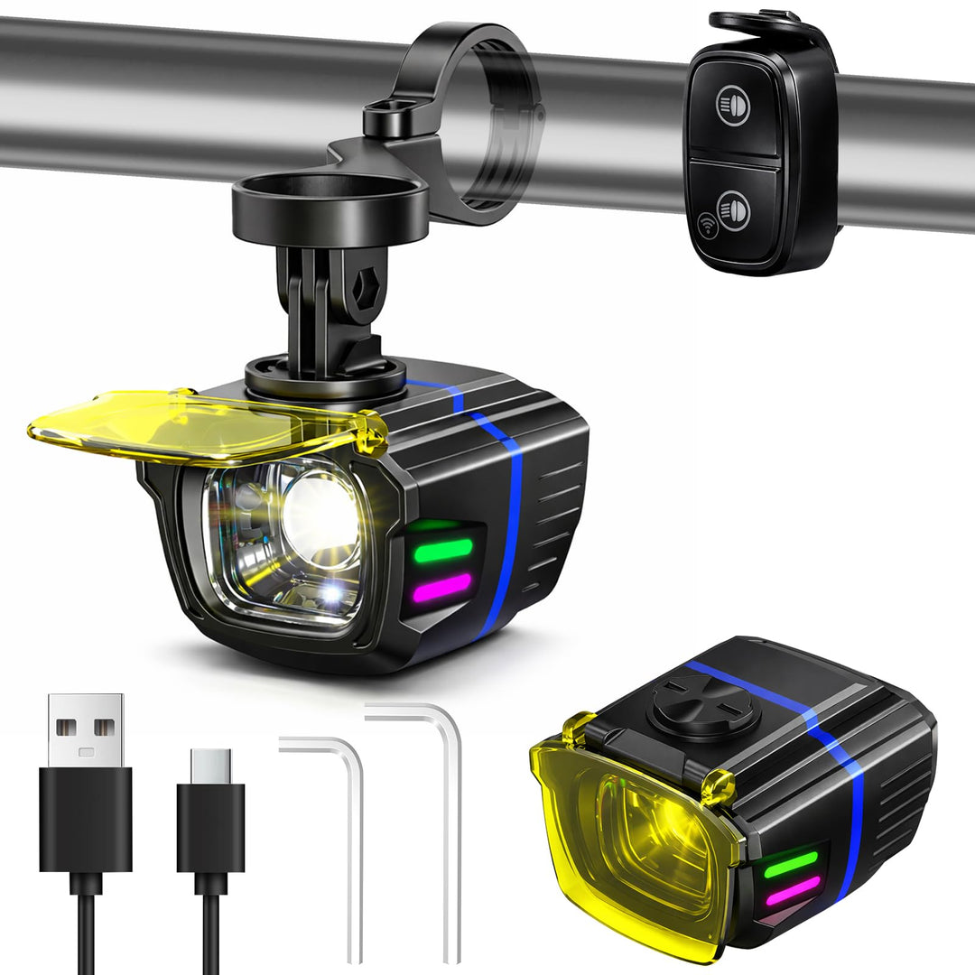 Fahrradlicht Set 1100Lux mit Funksteuerung, Fahrradbeleuchtung Set USB Aufladbar IP44 Wasserdicht Fa