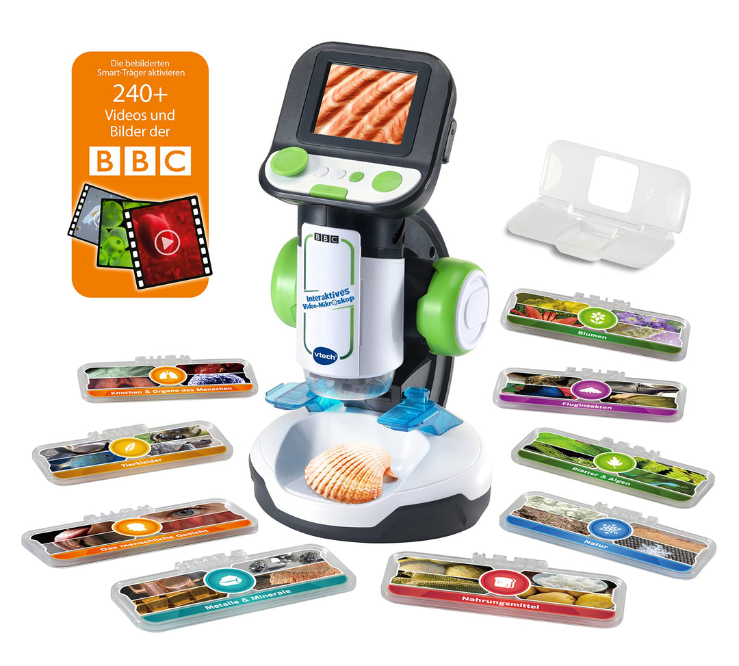 VTech Interaktives Video-Mikroskop – Bildschirm, smarte Objektträger, Audio-Fakten, Bild- und Videom