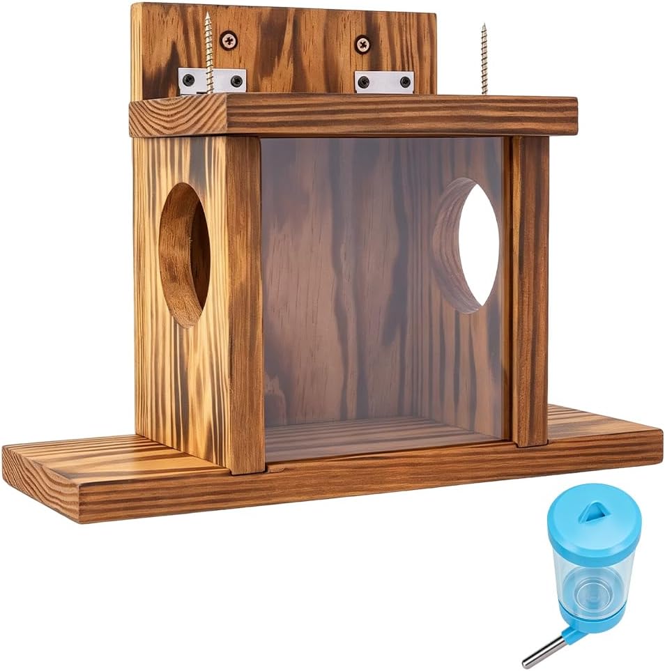NAVESO Wooden Squirrel Feeder,Squirrel House Nesting Box for Nuts Corn, Peanuts,Squirrel Feeding Sta