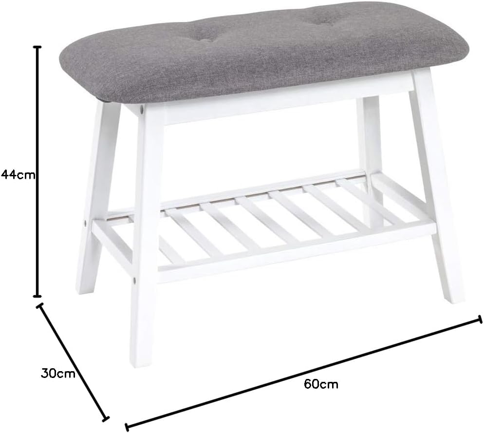 HAKU Möbel Schuhbank, Bambus, weiss-grau, B 60 x T 30 x H 44 cm Weiss-grau 60 x 30 x 44 cm, Weiss-gr