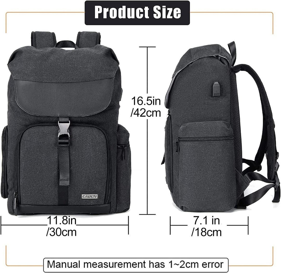 CADeN Kamerarucksack, Leinwand Professionell Fotorucksack Vintage Kameratasche 15.6''Laptopfach Komp