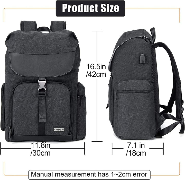 CADeN Kamerarucksack, Leinwand Professionell Fotorucksack Vintage Kameratasche 15.6''Laptopfach Komp