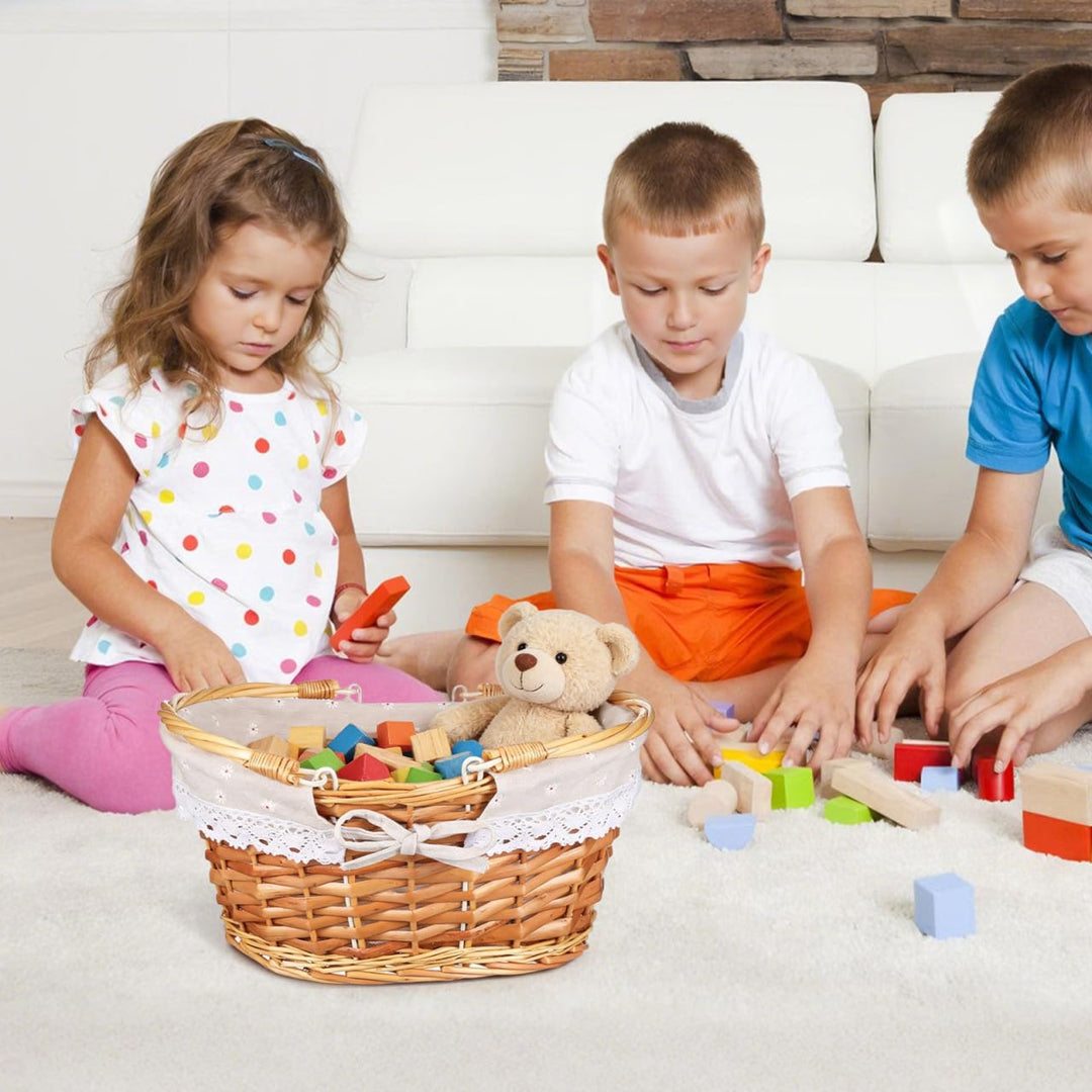 Toyvian Korb mit Griff - Gewebtes Weidenpicknickkorb-Set mit Liner Ovaler Aufbewahrungskorb ohne Inh