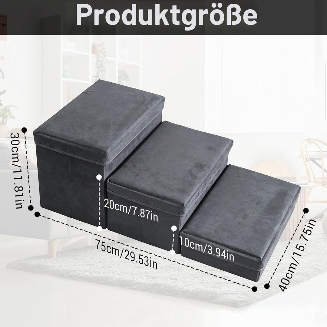 Hundetreppe Mit Stauraum 3 Stufen Faltbar 75x40x30cm - Rutschfeste Haustiertreppe Für Bett Und Sofa