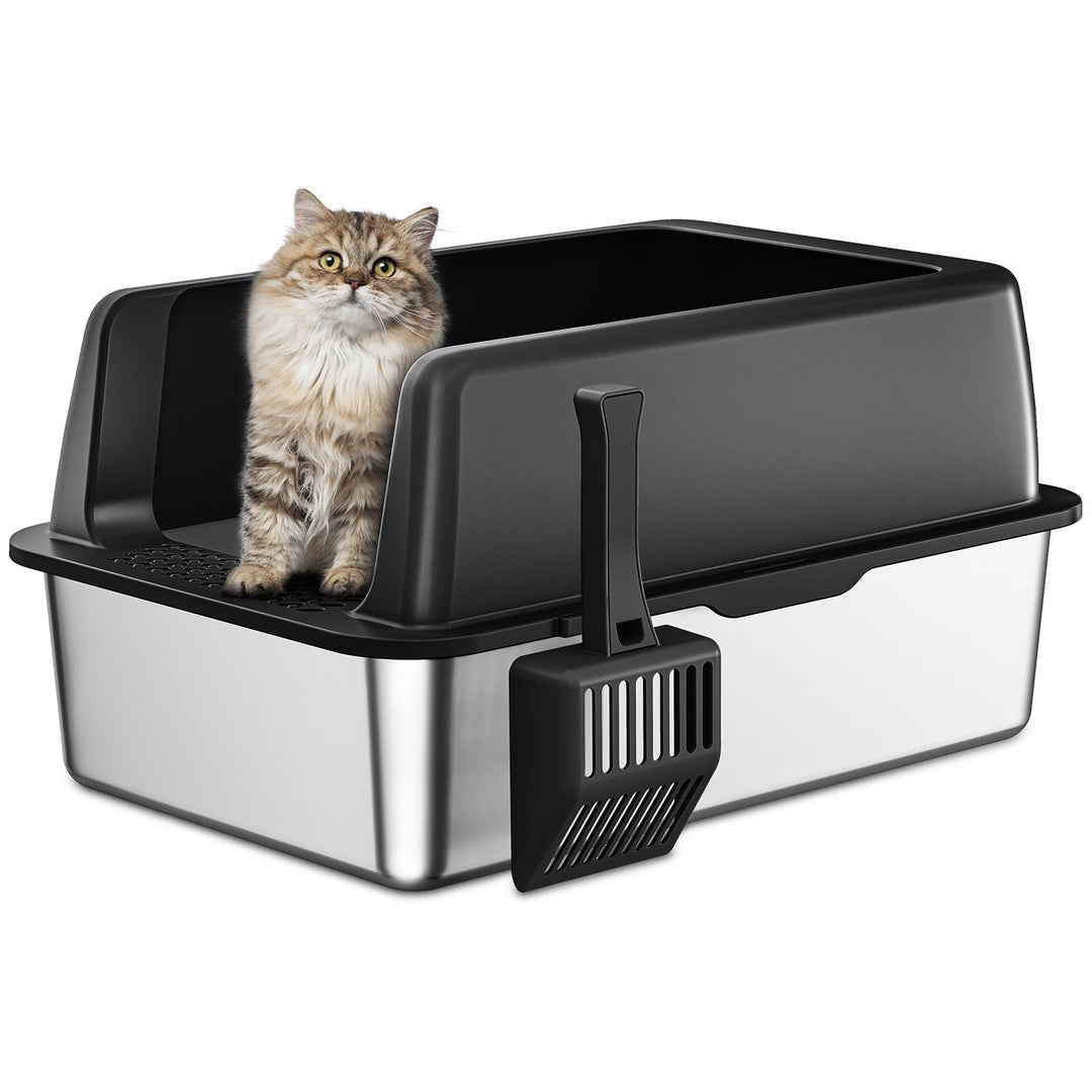 Zarler Edelstahl Katzenklo mit Deckel, 58 L x 37 W x 26 H cm XXL Katzenklo Edelstahl, Katzentoilette
