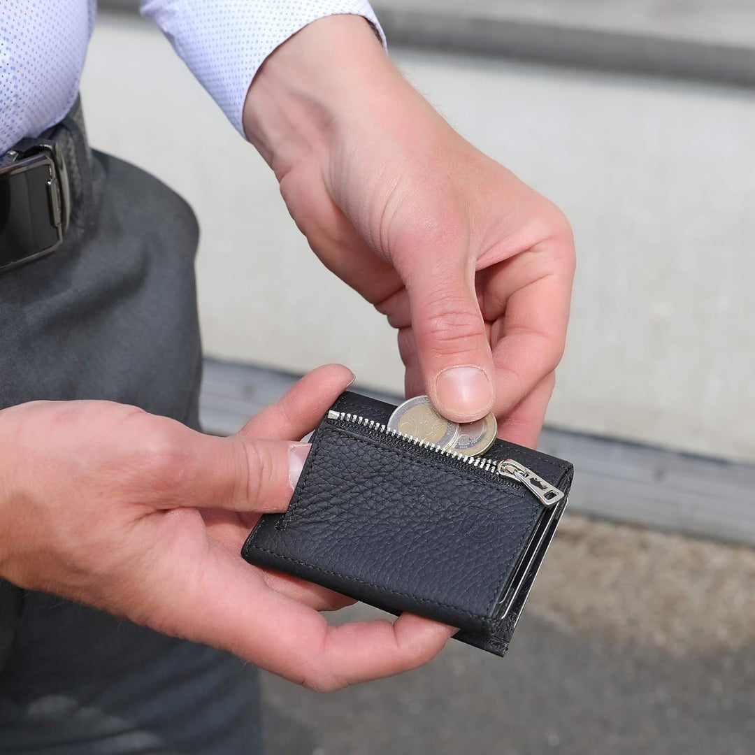 Solo Pelle NEU Slim Wallet mit Münzfach [12 Karten] Slimwallet Riga [RFID-Schutz] Kartenetui mit Mün