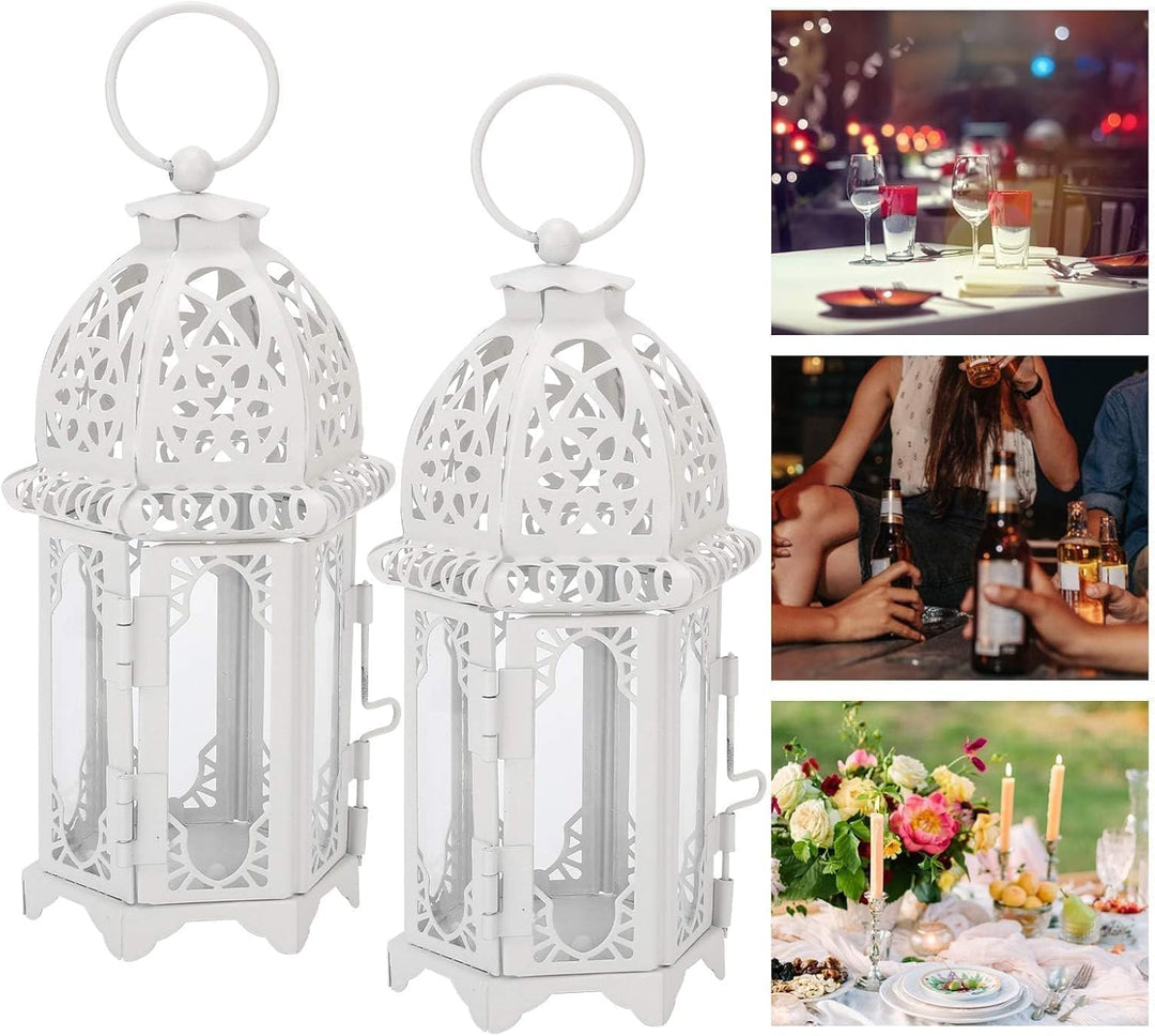 2Pcs Dekorative Laternen, Laterne Klein Marokkanischen Stil Kerze Laterne Metall Kerzenhalter Vintag