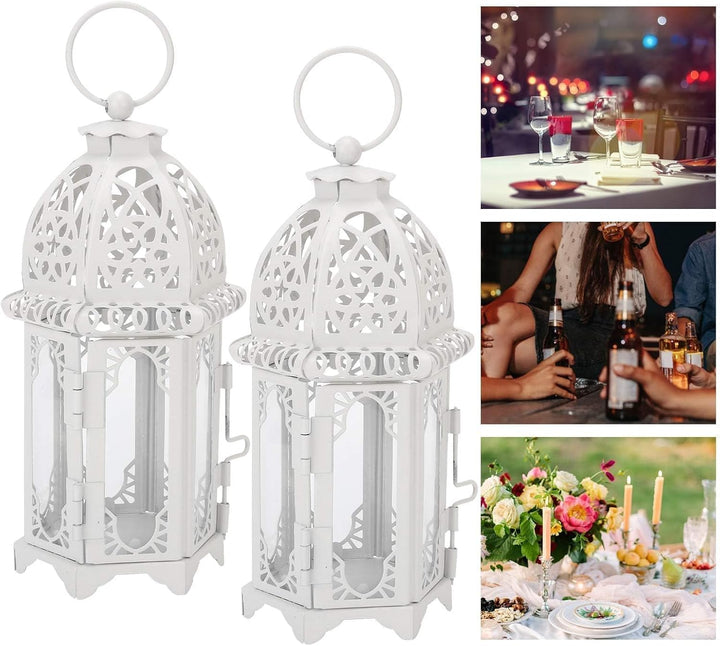 2Pcs Dekorative Laternen, Laterne Klein Marokkanischen Stil Kerze Laterne Metall Kerzenhalter Vintag