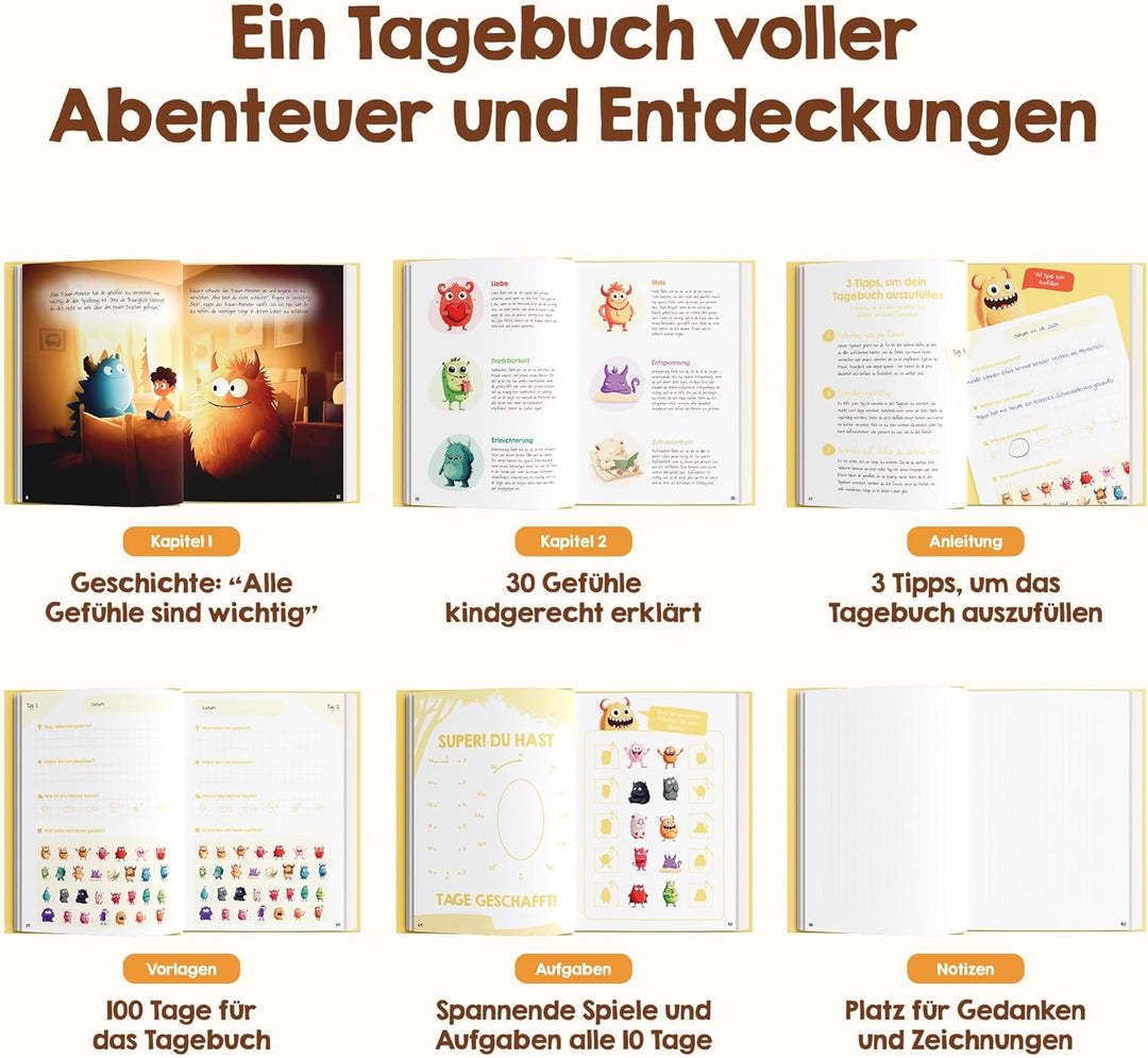 Edubini Gefühlstagebuch Kinder [6-12 Jahre] - Tagebuch Mädchen & Jungs - Gefühle Buch für Umgang mit