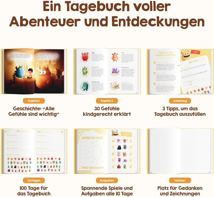 Edubini Gefühlstagebuch Kinder [6-12 Jahre] - Tagebuch Mädchen & Jungs - Gefühle Buch für Umgang mit
