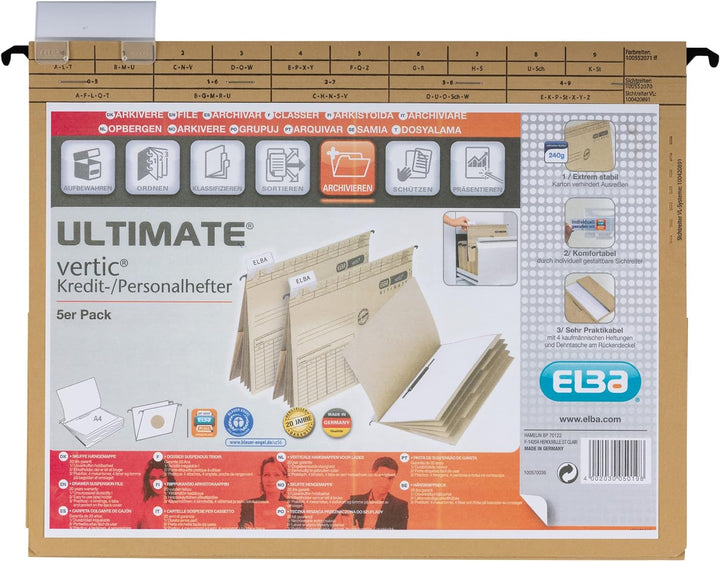 Elba Kredit- Personalhefter A4, aus Karton, 4 Kfm. Heftungen, braun, 5 Stück 5er Pack Kredit- und Pe