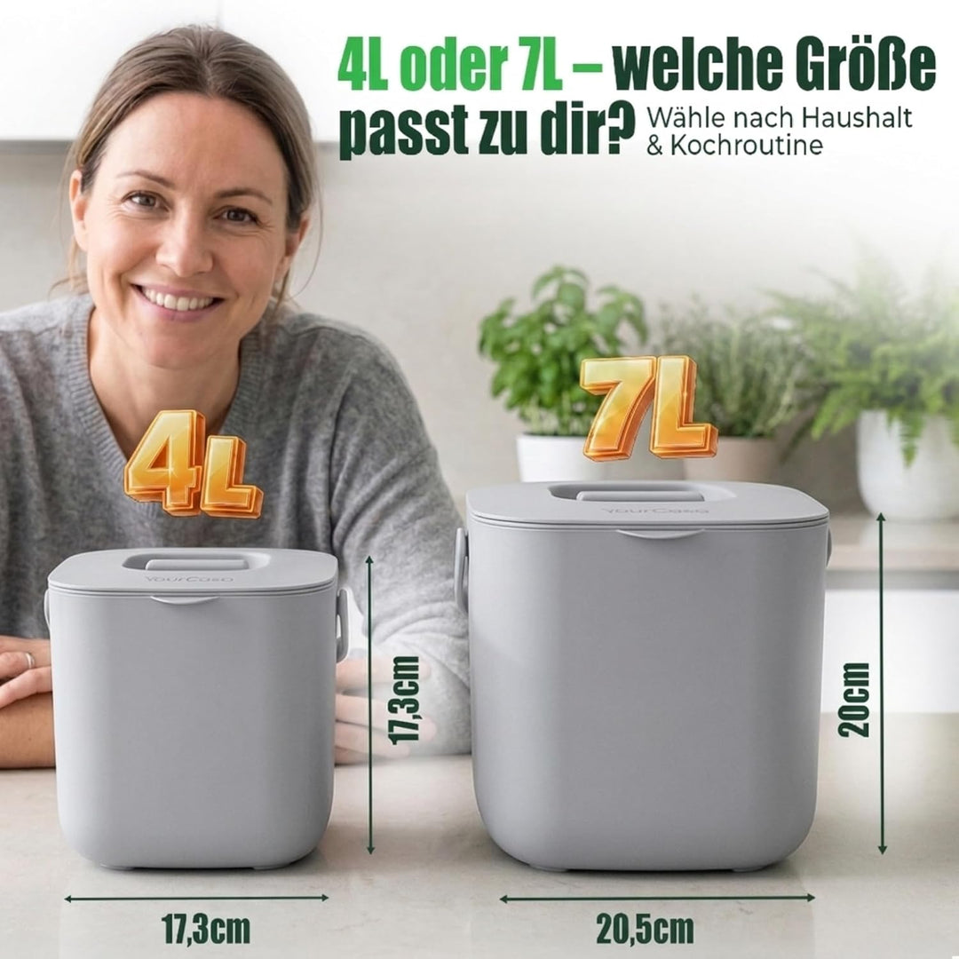 YourCasa Biomülleimer Küche 7L - Komposteimer mit herausnehmbarem Sieb & Deckel - geruchsdicht, spül