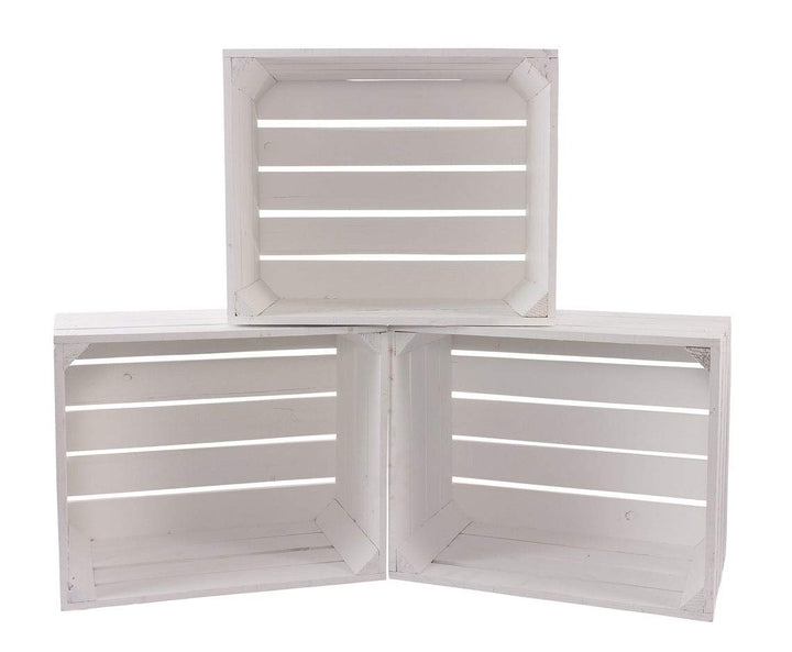 Truhenking 3er Set neue Apfelkiste in weiss (Holzkiste, Obstkiste, Weinkiste Shabby Chic) 50x40x30cm