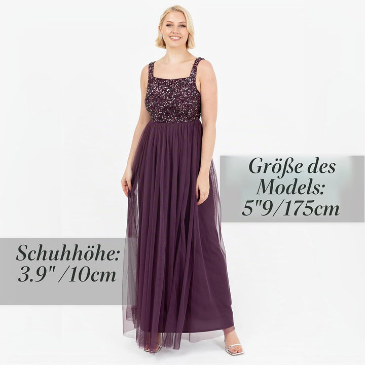 Maya Deluxe Damen Ladies Womens Maxi Dress Wide Straps Sleevless Square Neckline Embellished for Wed