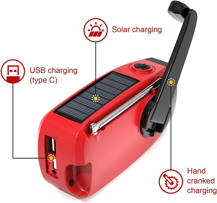 Bewinner Notfallkurbel Radio NOAA AM FM WB Wetteralarm, Solar Hand Crank Tragbares Radio mit LED -Ta
