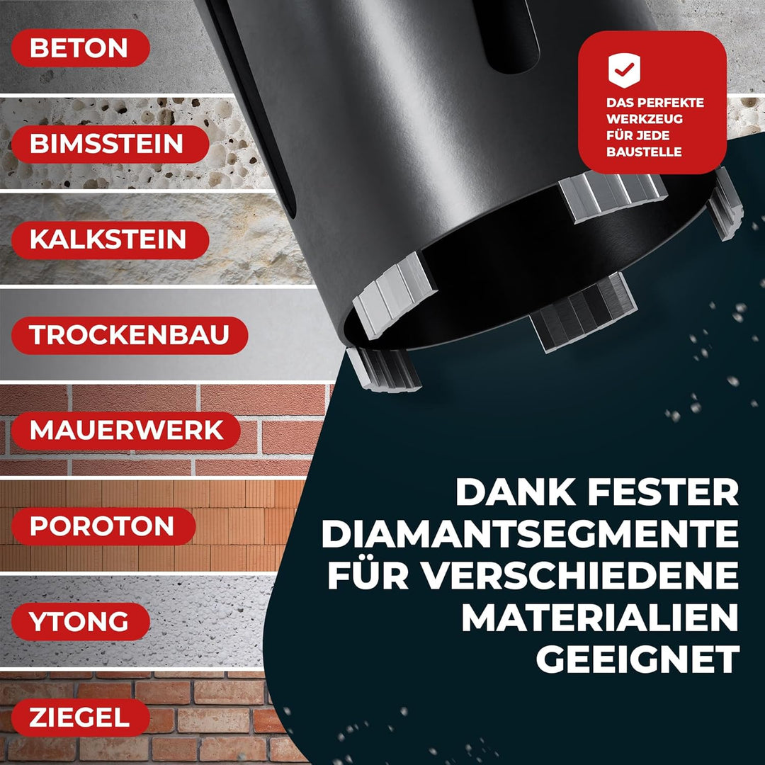 Fortura® Kernbohrer/Bohrkrone Ø42-162mm / 200mm Länge/SDS Plus/Dosenbohrer/Diamantbohrkrone/Bohrkron