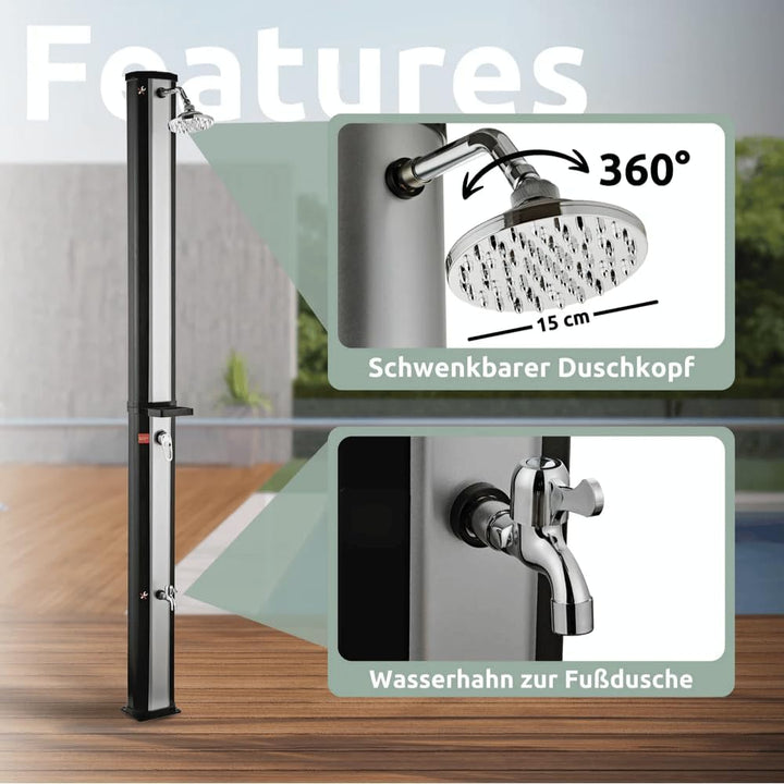 DELUKE Outdoor Solardusche 40 Liter inkl. Wasserspeicher - Mit Abdeckung | Solar Gartendusche warmes