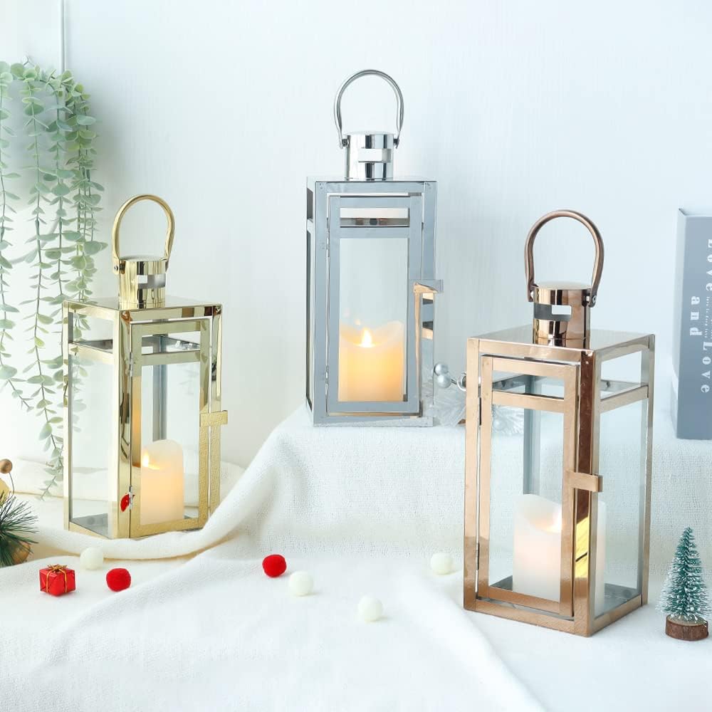 TRIROCKS Edelstahl Kerze Laterne 30,5cm Hoch Glas Hängende Kerzenständer Windlicht für Hochzeitsgesc