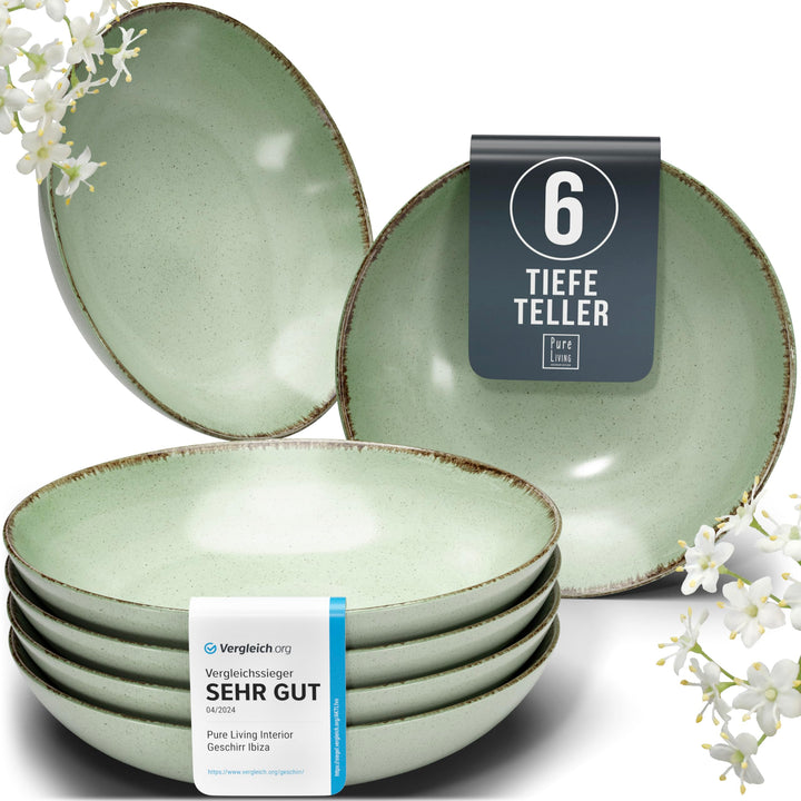 Steingut Suppenteller 6 Pers. Rustic Hochwertiges Landhausstil TEST SEHR GUT Tiefe Teller Set - Krat