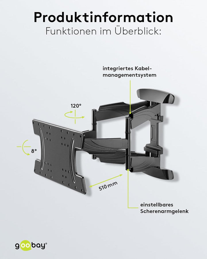 goobay TV Wandhalterung – Ideal für OLED-, Flatscreen and Curved Fernseher von 37 bis 70 Zoll, Fullm