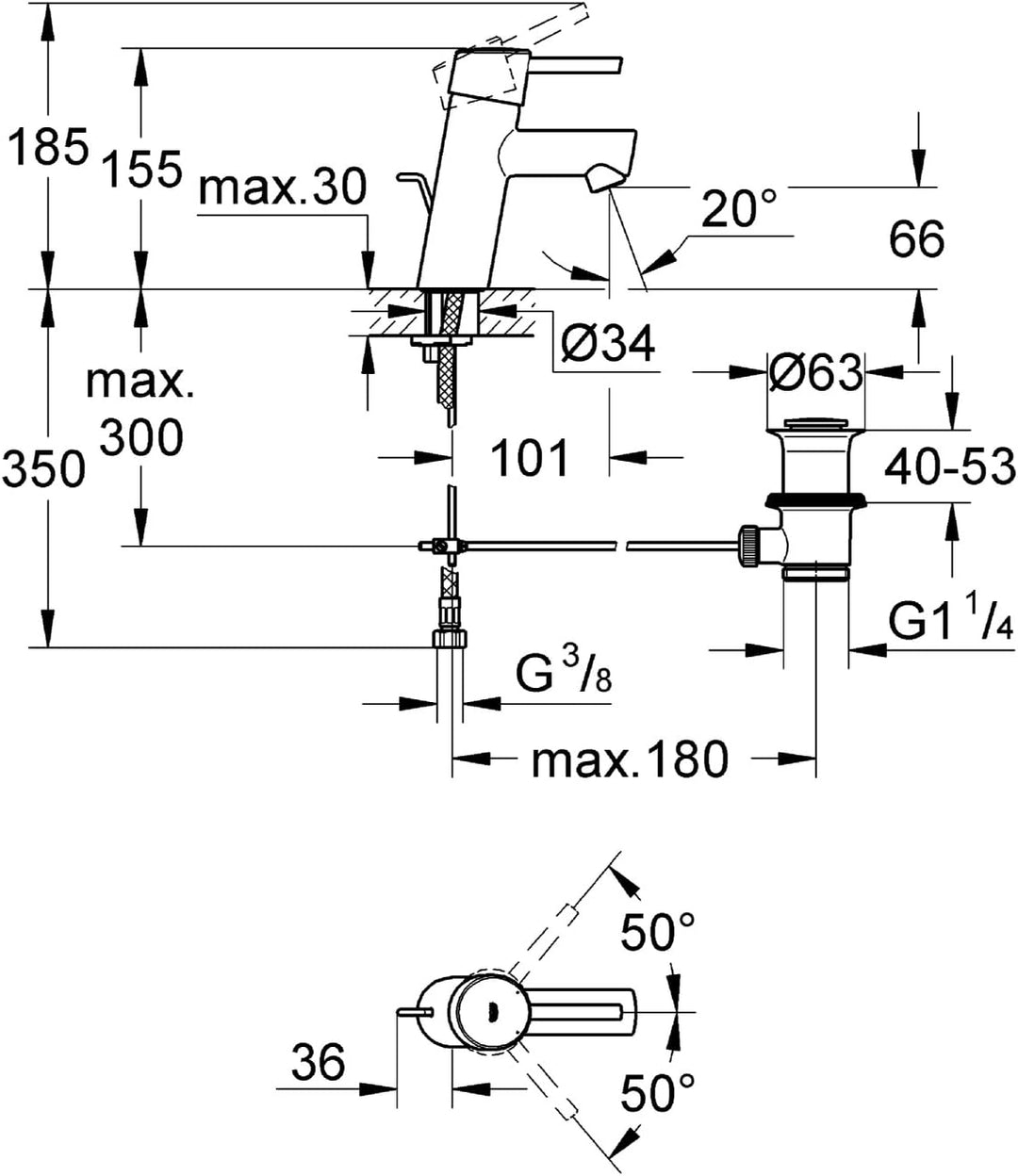 GROHE Concetto - Einhand-Waschtischbatterie (DN 15, S-Size, Einlochmontage) chrom, 32204001, Silber